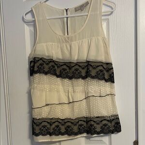LOFT Cream and Black Lace Blouse size small